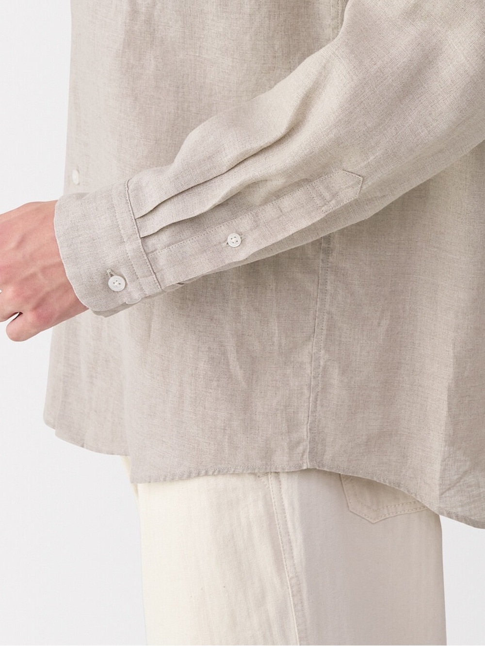 MUJI Men’s 100% Linen Stand Collar Shirt in Natural - L - Picture 6 of 16